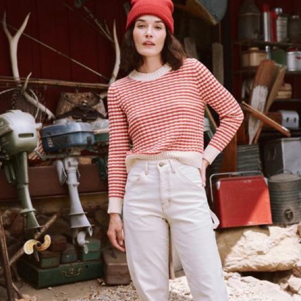 The GREAT. Mini Striped Shrunken Pullover *Scarlet Stripe* - Picture 2 of 12